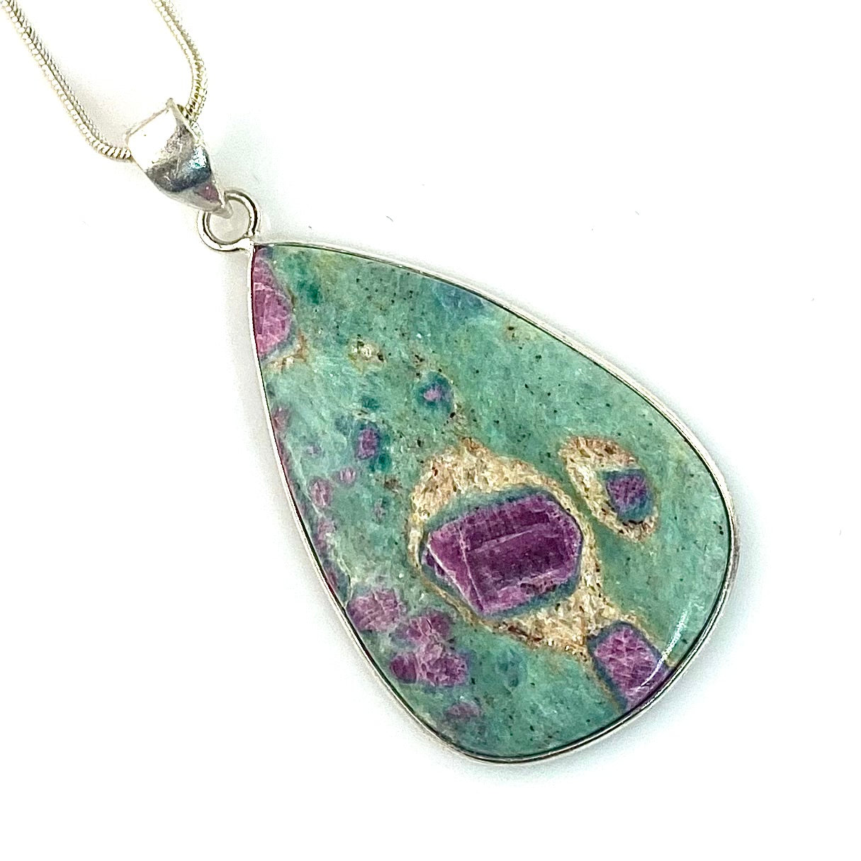 Ruby in Fuchsite Sterling Silver Pear Shaped Pendant - Keja Designs Jewelry