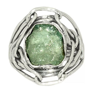 Aquamarine Rough Industrial Sterling Silver Ring - Keja Designs Jewelry