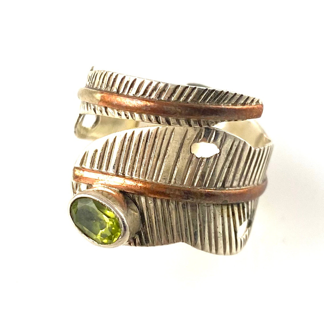 Peridot Leaf Sterling Silver Adjustable Wrap Ring - Keja Designs Jewelry