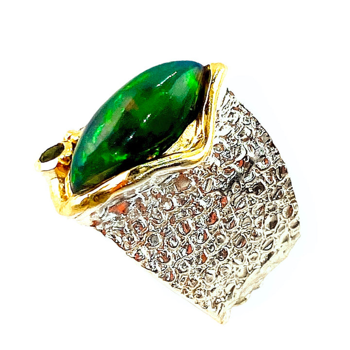 Black Opal Sterling Silver White &amp; Yellow Gold Band Ring - Keja Designs Jewelry
