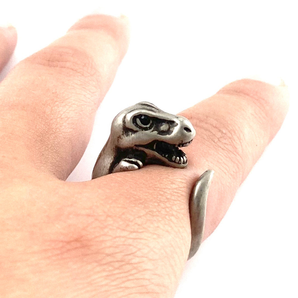 Animal Wrap Ring - T-Rex - White Bronze - Adjustable Ring - Keja Designs Jewelry