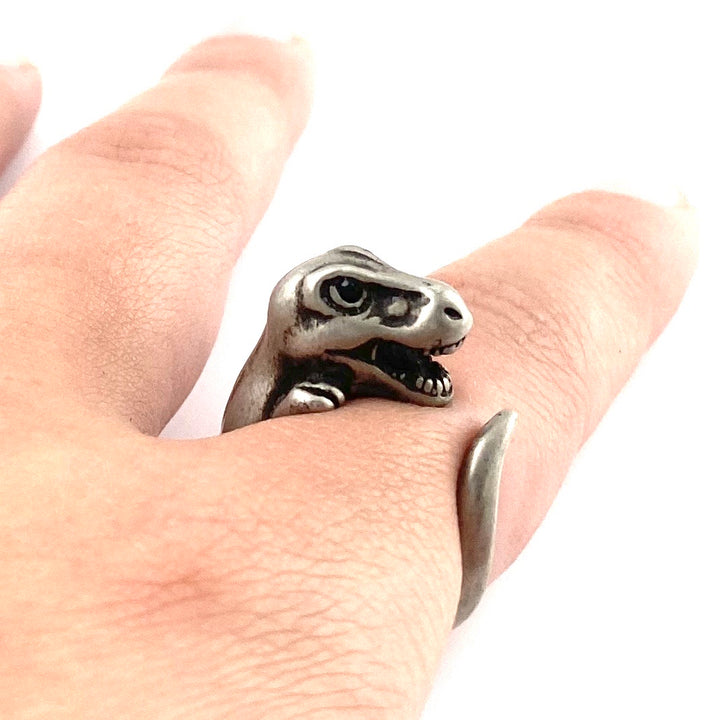 Animal Wrap Ring - T-Rex - White Bronze - Adjustable Ring - Keja Designs Jewelry