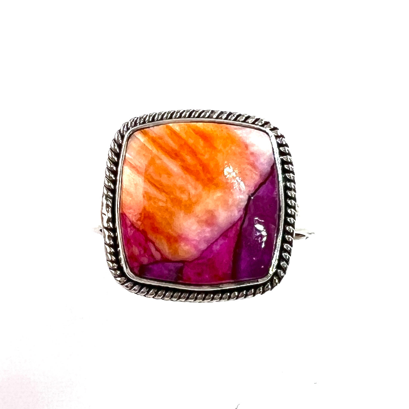 Kingman Pink Dahlia Turquoise Sterling Silver Square Ring - Keja Designs Jewelry