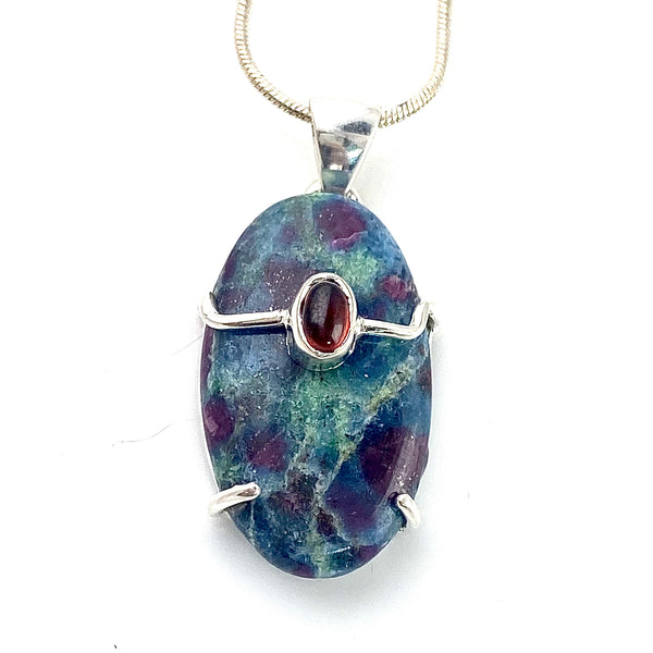 Ruby In Kyanite  Sterling Silver Oval Pendant - Keja Designs Jewelry