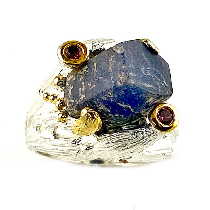 Sapphire Rough Bright Rhodium &amp; Gold Plated Ring - Keja Designs Jewelry