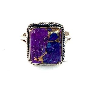 Purple Copper Turquoise Sterling Silver Rectangular Ring - Keja Designs Jewelry