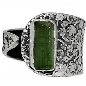 Tourmaline Sterling Silver Adjustable Floral Pattern Ring - Keja Designs Jewelry
