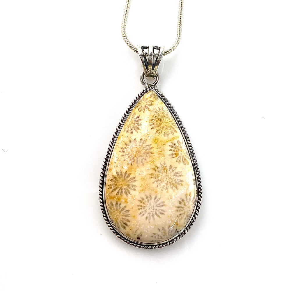 Fossilized Coral Sterling Silver Teardrop Pendant - Keja Designs Jewelry
