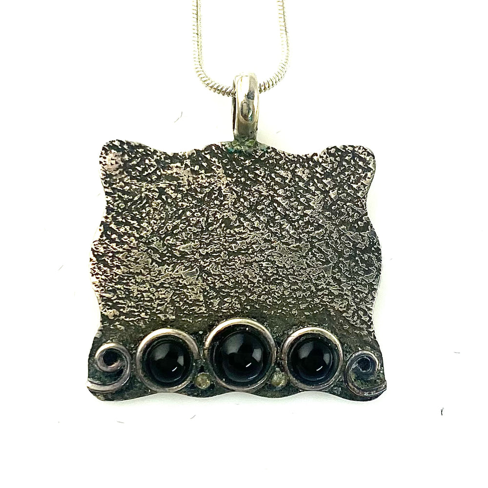 Onyx Three Stone Sterling Silver Pendant - Keja Designs Jewelry