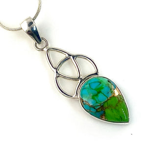 Green and Blue Turquoise Sterling Silver Teardrop Pendant - Keja Designs Jewelry