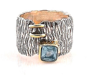 Blue Topaz Two Tone Stitched Ring - Keja Designs Jewelry