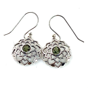 Faceted Moldavite Meteorite Sterling Silver Heart Centered Earrings - Keja Designs Jewelry