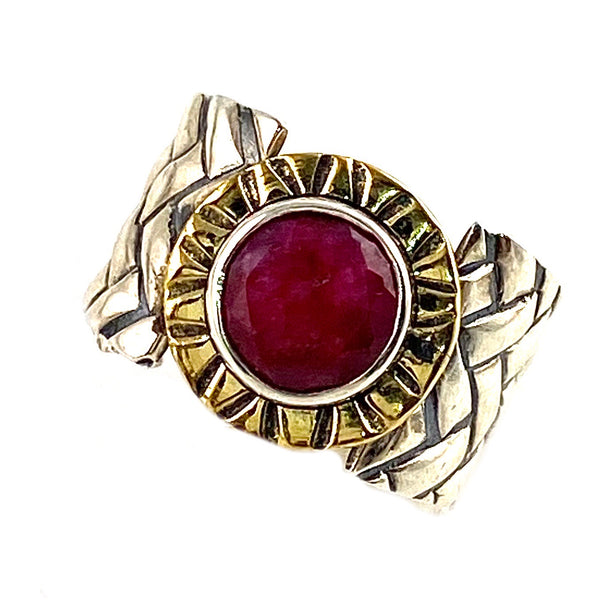 Ruby Two Tone Sterling Silver Woven Band Ring - Keja Designs Jewelry