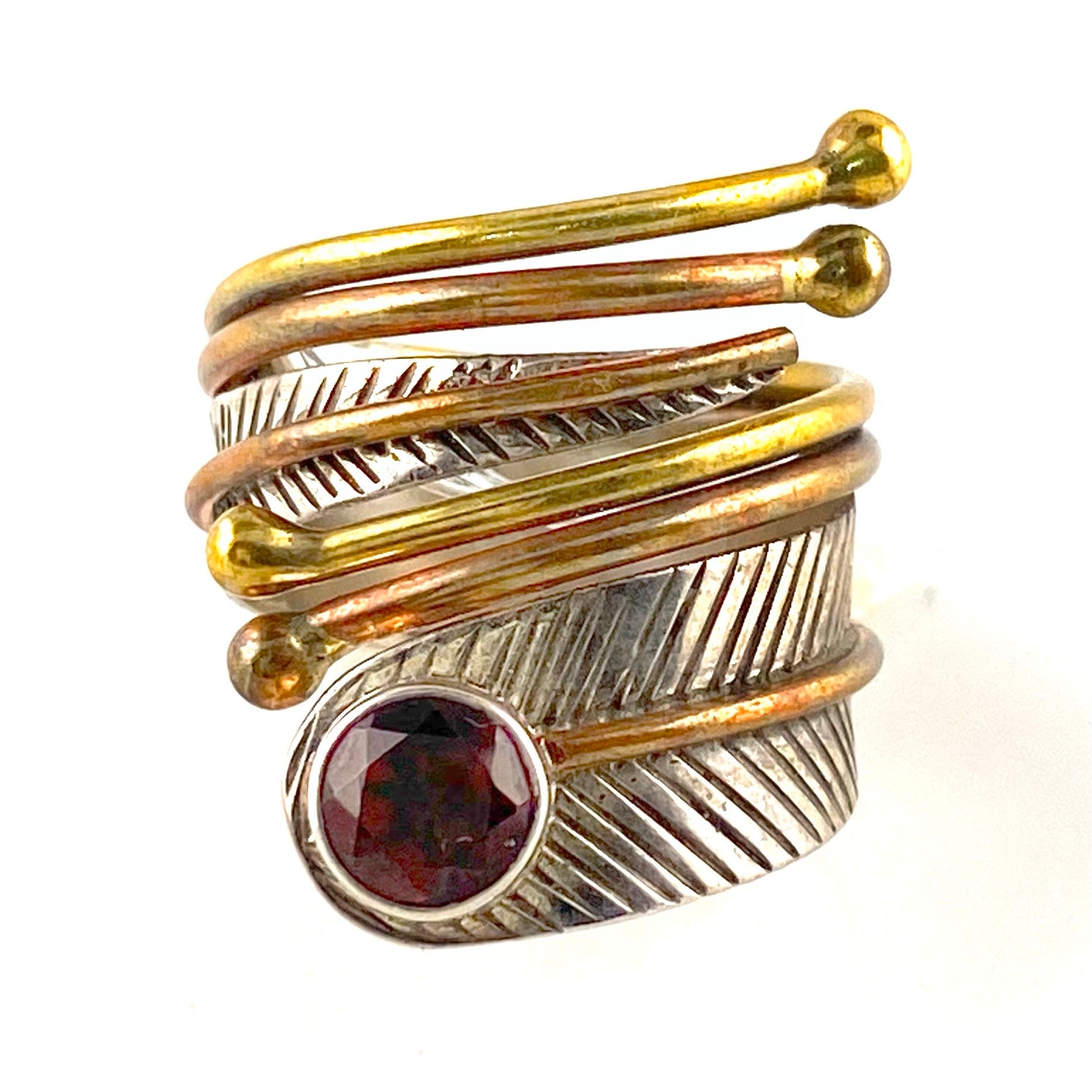 Garnet Sterling Silver Three Tone Adjustable Wrap Ring - Keja Designs Jewelry
