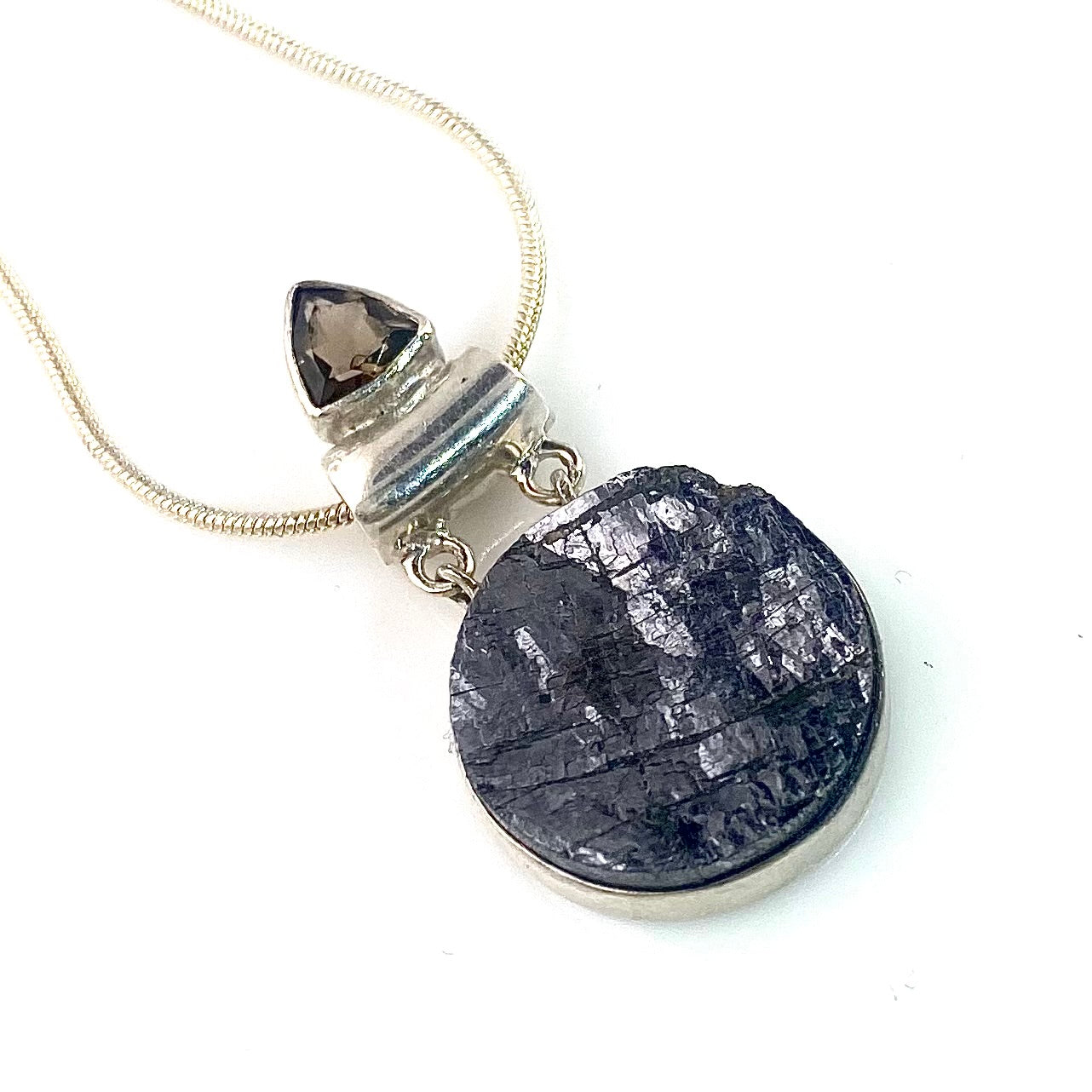 Silicon Rough & Smoky Quartz Sterling Silver Pendant - Keja Designs Jewelry