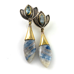 Scheelite & Blue Topaz Sterling Silver Two Tone Lotus Earrings - Keja Designs Jewelry