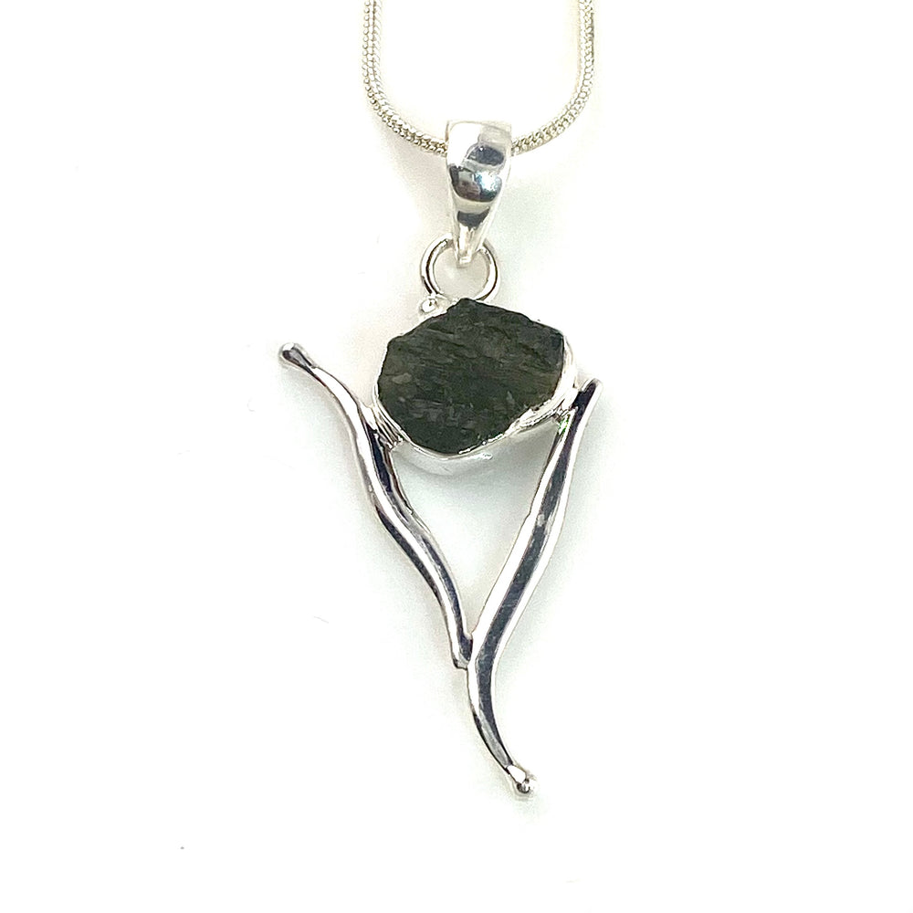 Moldavite Sterling Silver Vortex Pendant - Keja Designs Jewelry