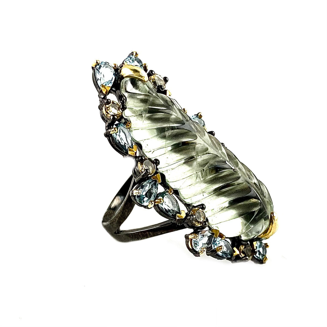 Praisiolite Sterling Silver Rhodium &amp; Gold Plated Ring - Keja Designs Jewelry