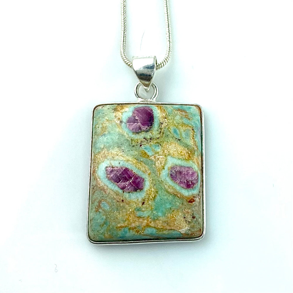 Ruby In Fuchsite Sterling Silver Square Pendant - Keja Designs Jewelry