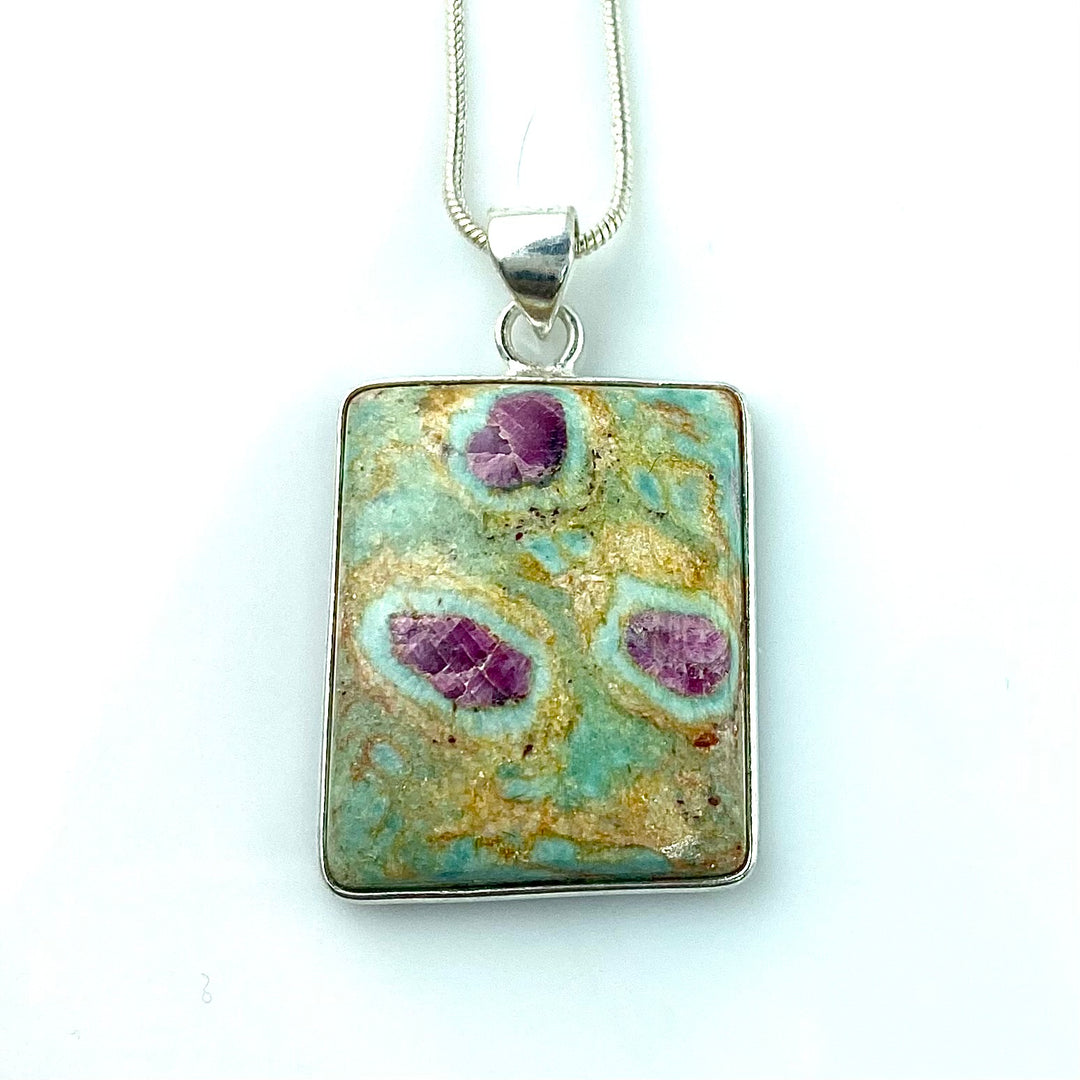 Ruby In Fuchsite Sterling Silver Square Pendant - Keja Designs Jewelry