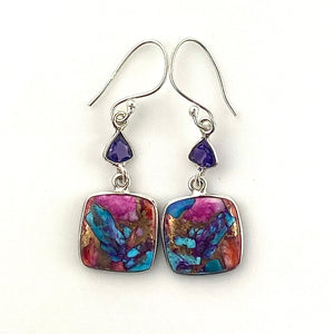 Kingman Dahlia Turquoise Square & Amethyst Sterling Silver Earrings - Keja Designs Jewelry