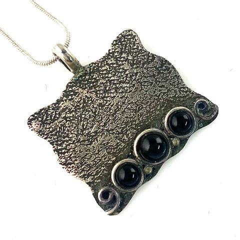 Onyx Three Stone Sterling Silver Pendant - Keja Designs Jewelry