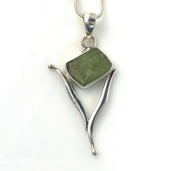 Green Tourmaline Rough Crystal Sterling Silver Vortex Pendant - Keja Designs Jewelry