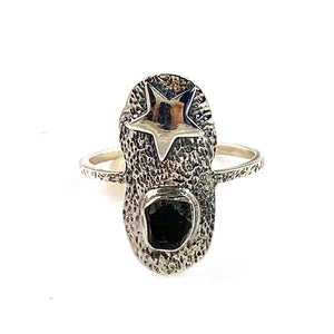The Sun, The Moon & The Stars Moldavite Meteorite Sterling Silver Ring - Keja Designs Jewelry