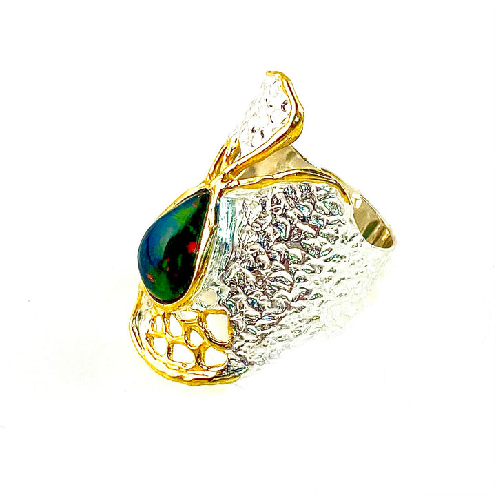 Opal Sterling Silver &amp; Gold Cactus Skeleton Ring - Keja Designs Jewelry