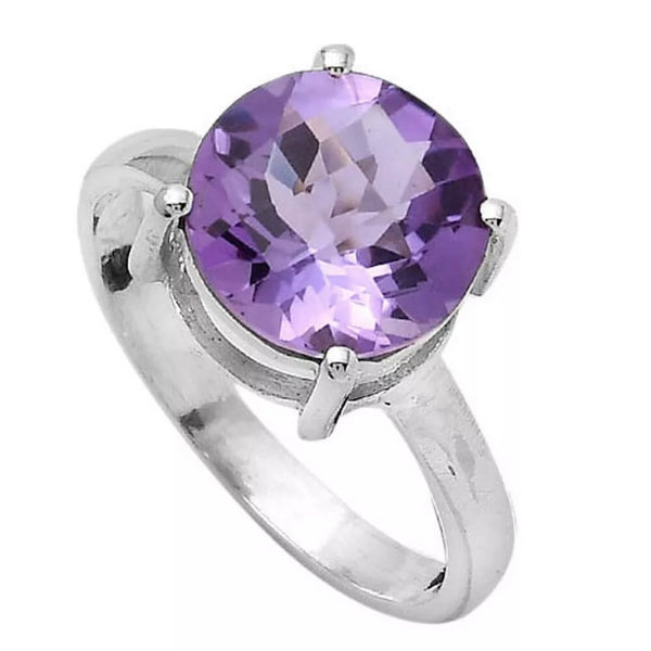 Amethyst Sterling Silver Round Solitaire Ring - Keja Designs Jewelry