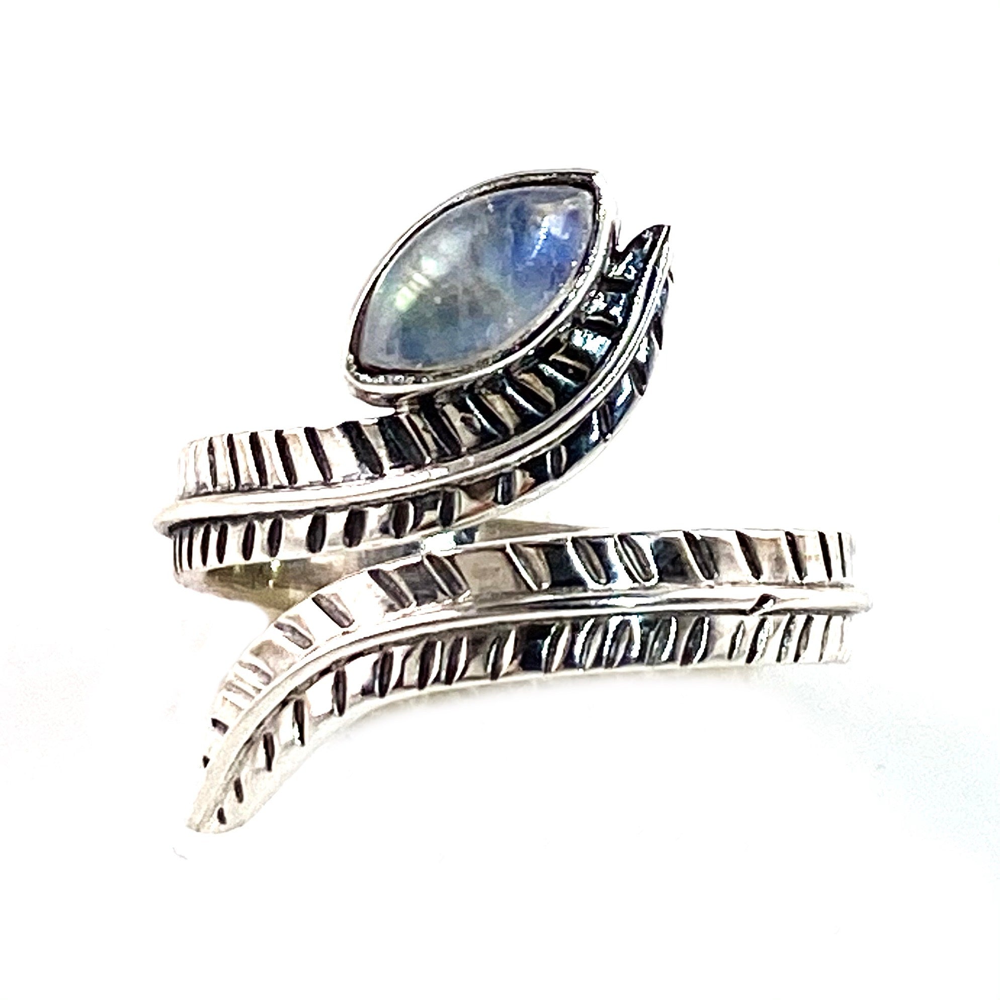 Moonstone Sterling Silver Adjustable Wrap Ring - Keja Designs Jewelry