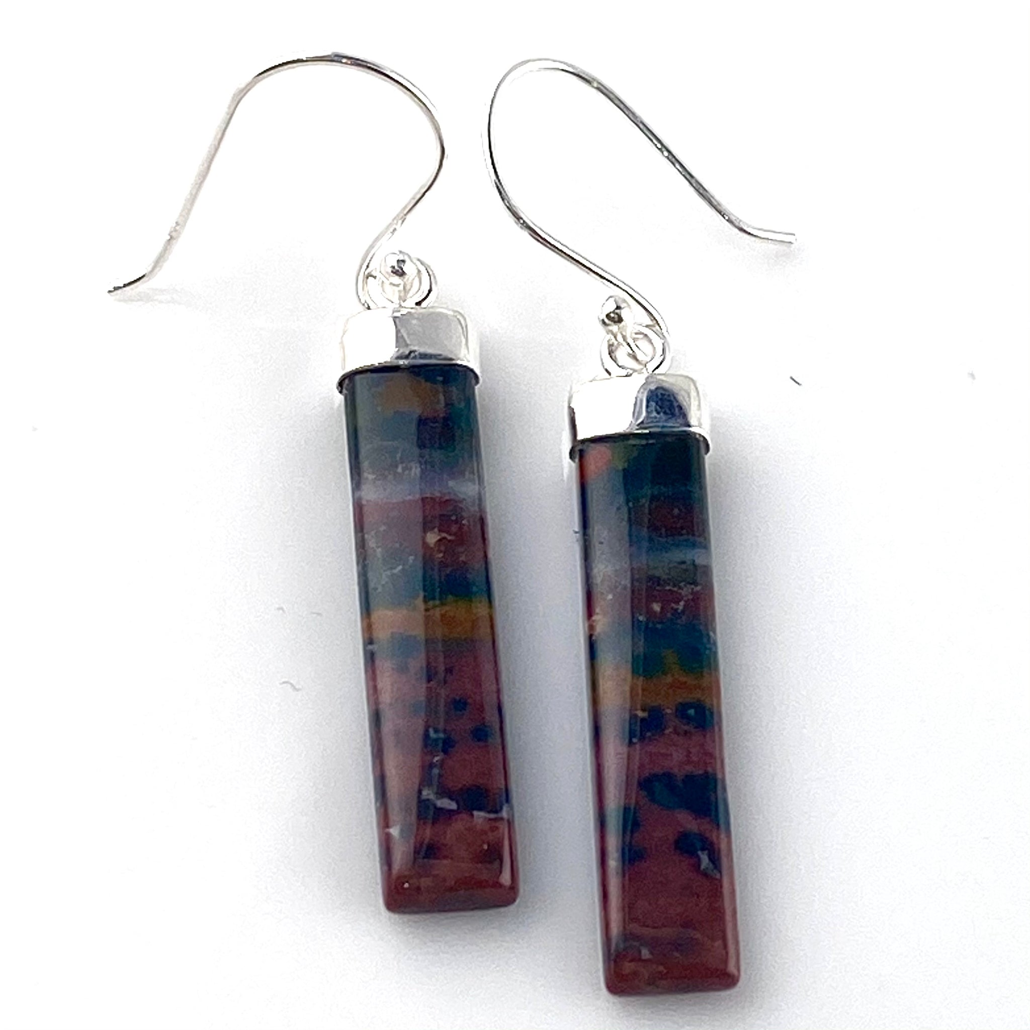 Bloodstone Sterling Silver Oblong Earrings - Keja Designs Jewelry
