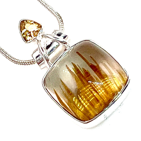 Rutilated Quartz & Citrine Sterling Silver Pendant - Keja Designs Jewelry