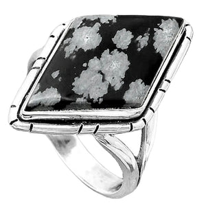 Snow Flake Obsidian Sterling Silver Diamond Ring - Keja Designs Jewelry