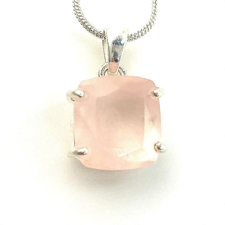 Morganite Cushion Cut Faceted Sterling Silver Pendant - Keja Designs Jewelry
