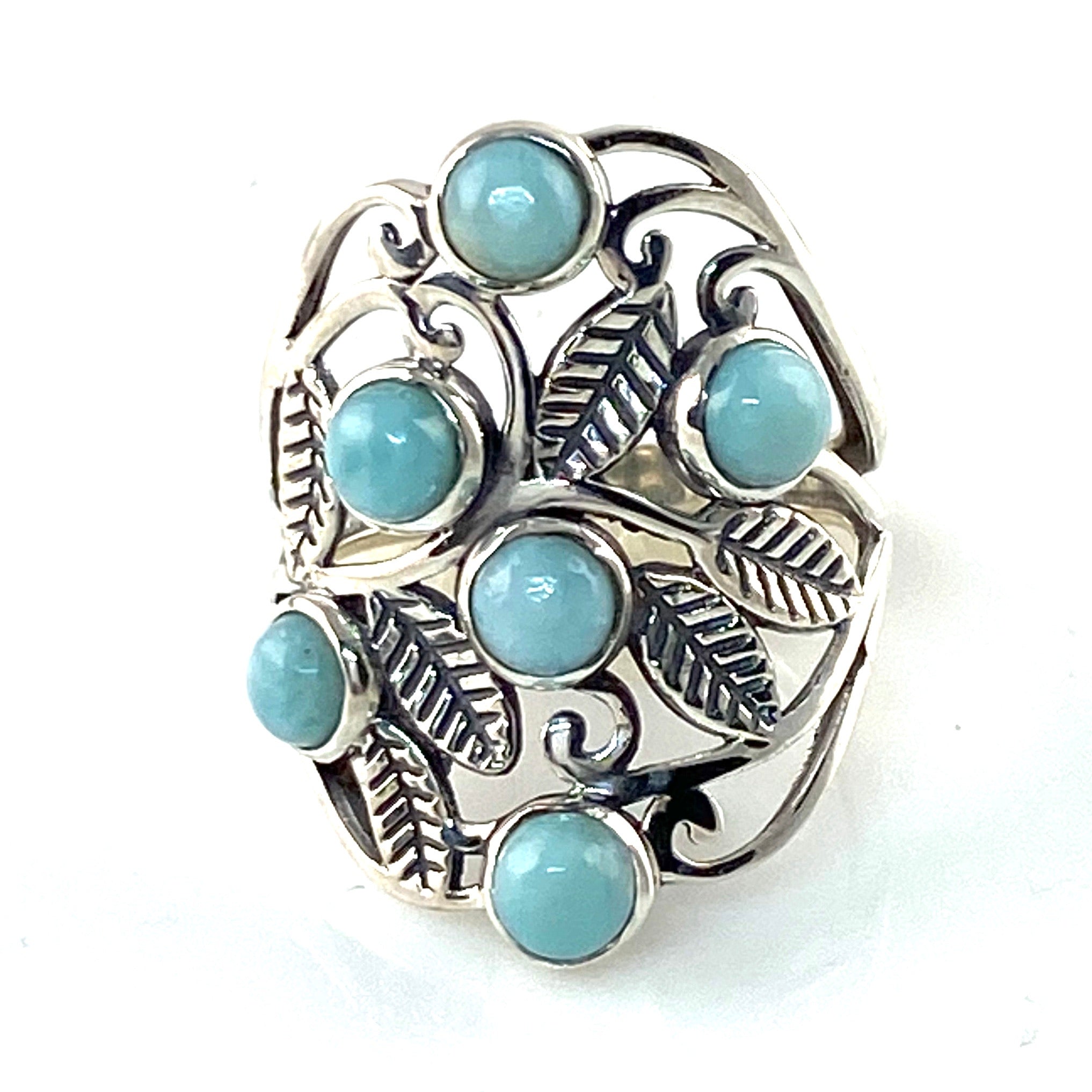 Larimar Sterling Silver Leaf Vine Ring - Keja Designs Jewelry