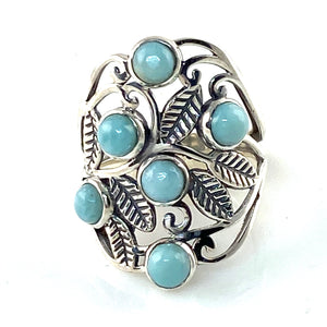 Larimar Sterling Silver Leaf Vine Ring - Keja Designs Jewelry