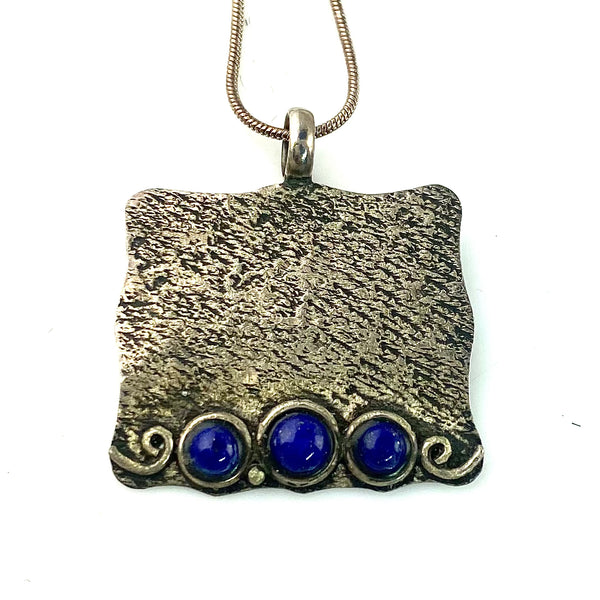 Lapis Three Stone Sterling Silver Pendant - Keja Designs Jewelry