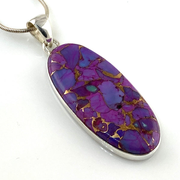 Purple Copper Turquoise Sterling Silver Oval Pendant - Keja Designs Jewelry